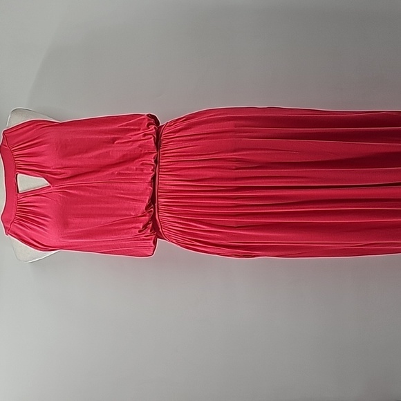 AS Vibrant Coral Shoulder Exposing Halter Sleeveless Fit & Flare Dress - Picture 11 of 12